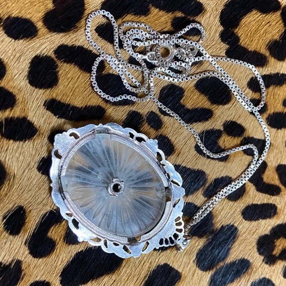 WWII Military Air Corps Wings Camphor Glass Sterling Silver Necklace Pendant - Picture 3 of 4